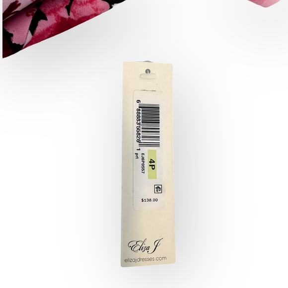 Eliza J NWT Women's Short Sleeve Shift Dress Size 4P Black Pink Floral Scuba - Picture 7 of 13